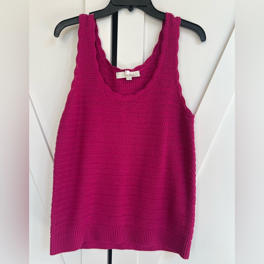 LOFT Magenta Crochet Tank Top
